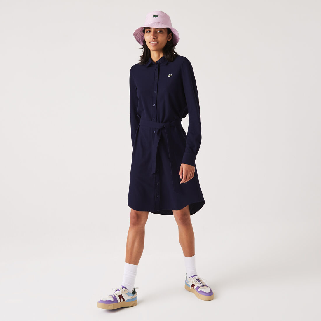 Lacoste Adjustable Cotton Piqué Women's Dress Navy Blue | 395-MOQARY