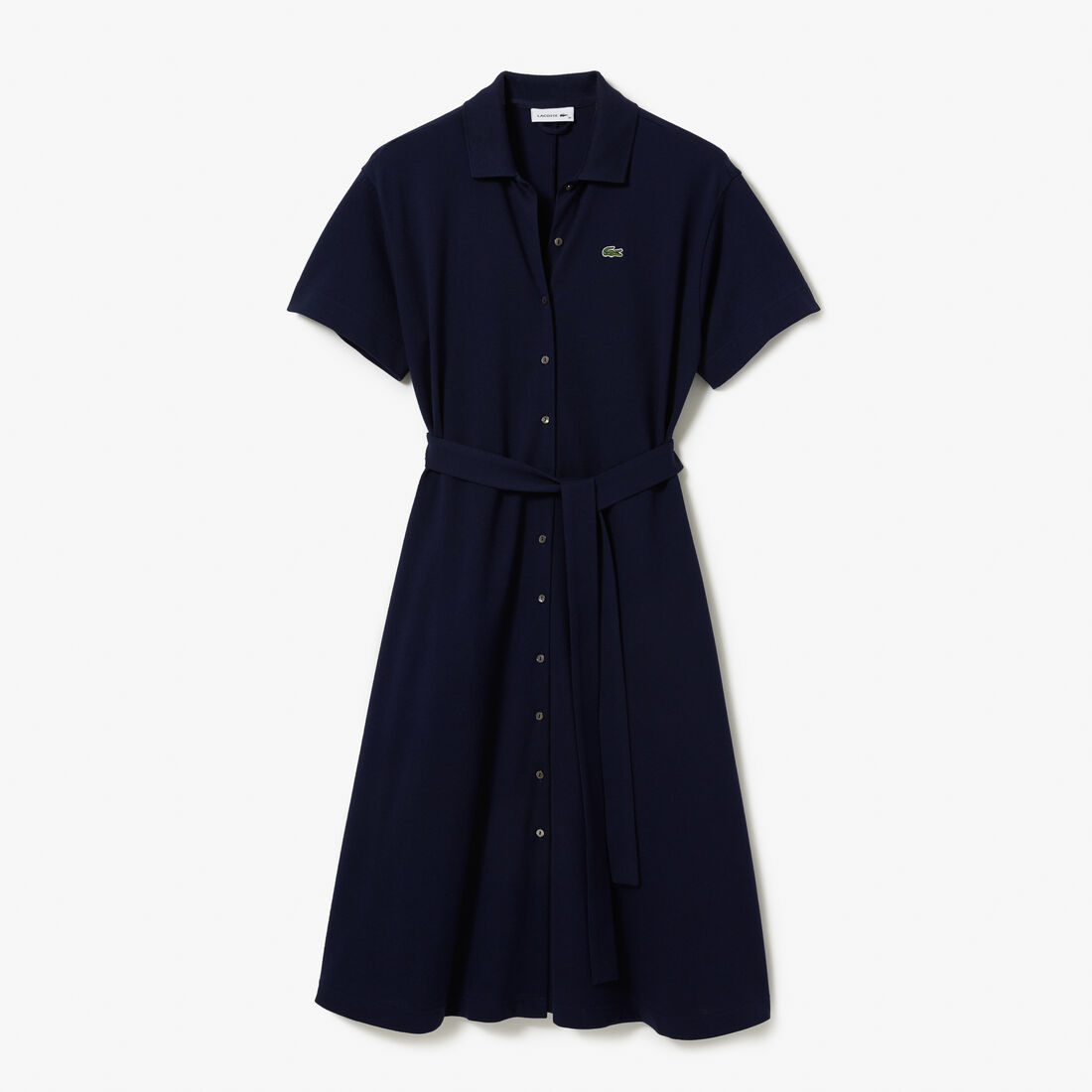 Lacoste Belted Piqué Women's Dress Navy Blue | 650-YOWELT