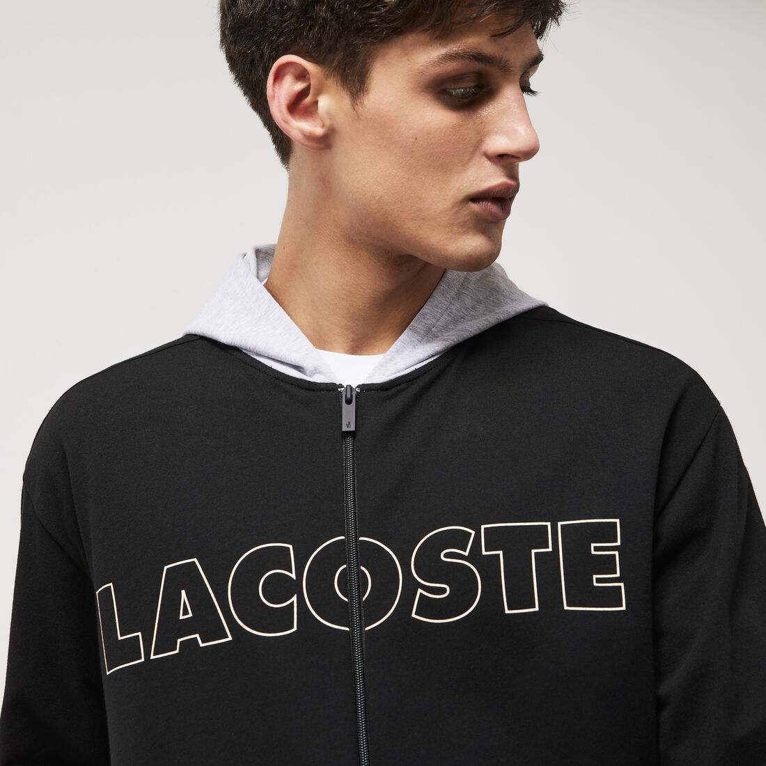 Lacoste Branded Cotton Fleece Indoor Hoodie Women's Sweatshirts Black | 027-EWJUQL