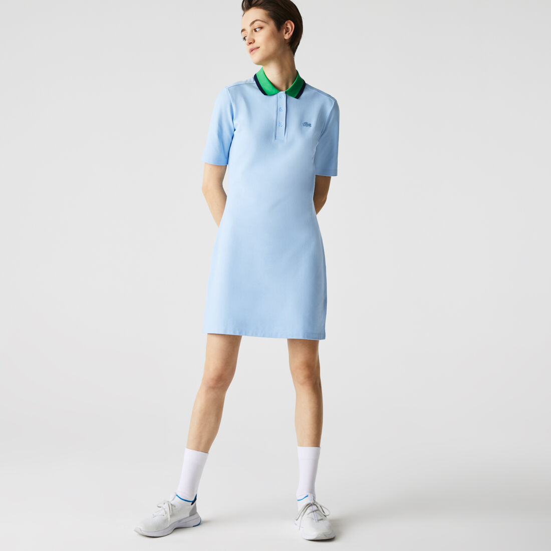 Lacoste Contrast Collar Stretch Cotton Piqué Women's Dress Multicolor | 289-AQVOJY