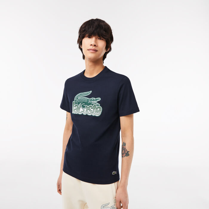 Lacoste Cotton Jersey Print Men's T Shirts Navy Blue | 176-CDRFLY