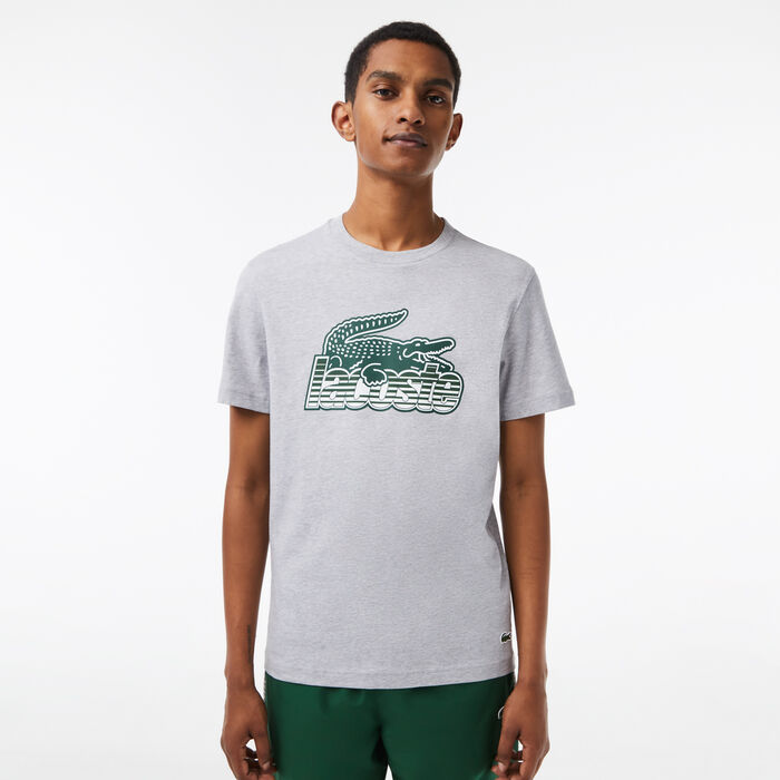 Lacoste Cotton Jersey Print Men's T Shirts Grey | 503-RYDOLN