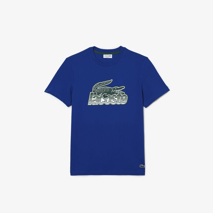 Lacoste Cotton Jersey Print Men's T Shirts Blue | 658-KSQEVF