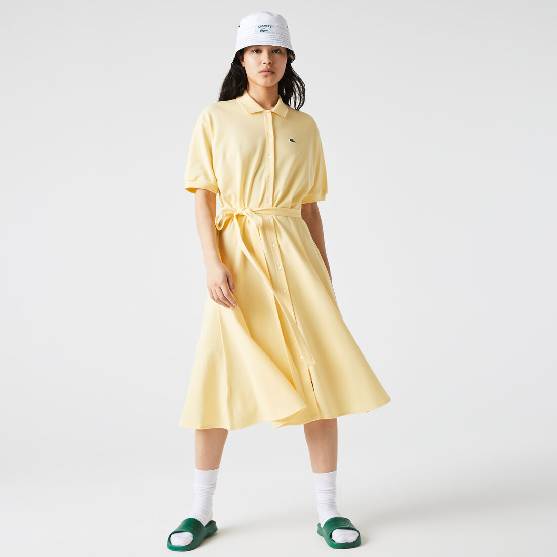 Lacoste Cotton Piqué Belted Women's Dress Yellow | 174-PGRNDH