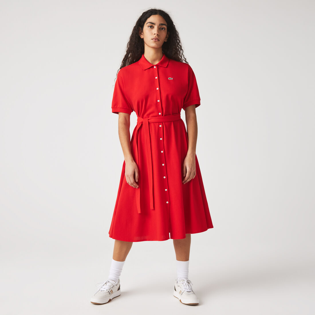 Lacoste Cotton Piqué Belted Women's Dress Red | 830-IONBAM