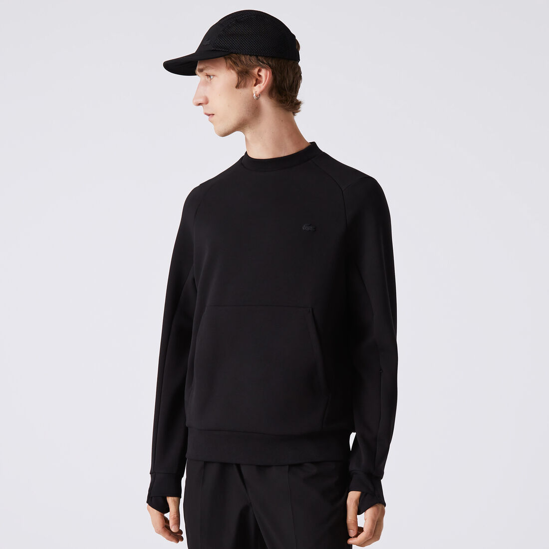 Lacoste Crew Neck Kangaroo Pocket Cotton Blend Men's Sweatshirts Black | 162-CBNRKH