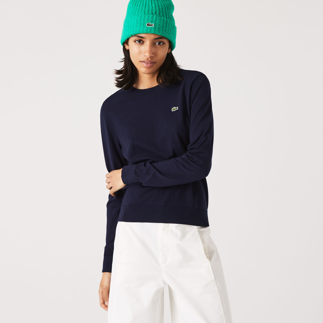 Lacoste Crew Neck Organic Cotton Women's Sweatshirts Navy Blue | 296-GUWCAB