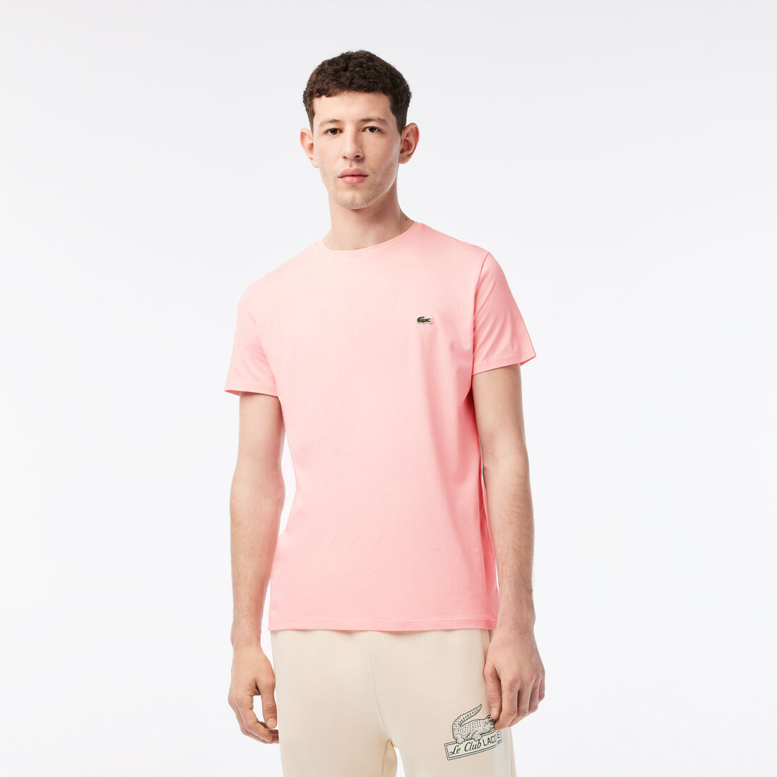 Lacoste Crew Neck Pima Cotton Jersey Men's T Shirts Pink | 537-NYARET