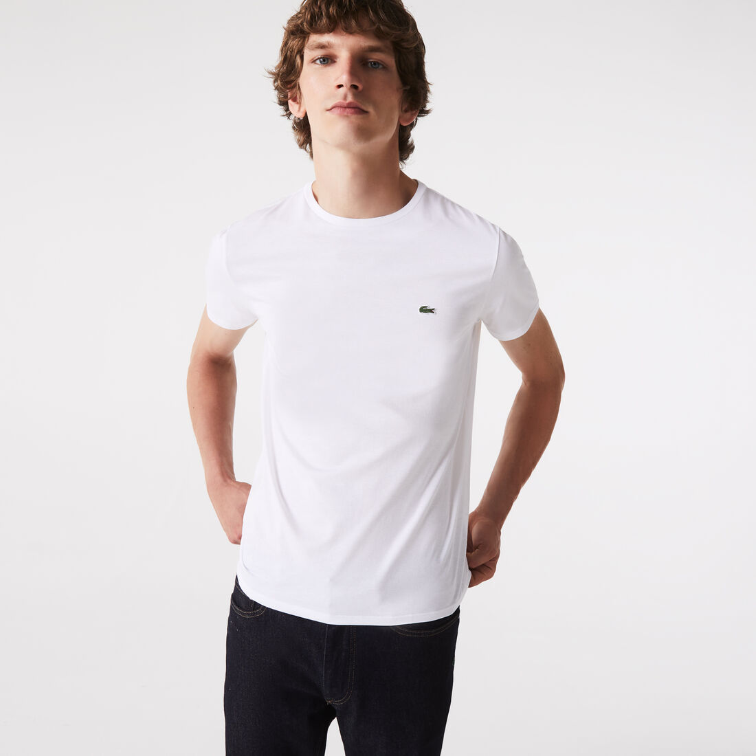 Lacoste Crew Neck Pima Cotton Jersey Men's T Shirts White | 579-WFGBEV