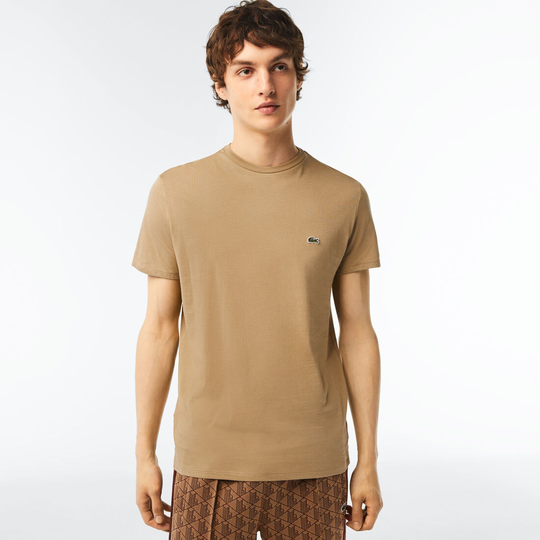 Lacoste Crew Neck Pima Cotton Jersey Men's T Shirts Beige | 619-OWRMLP