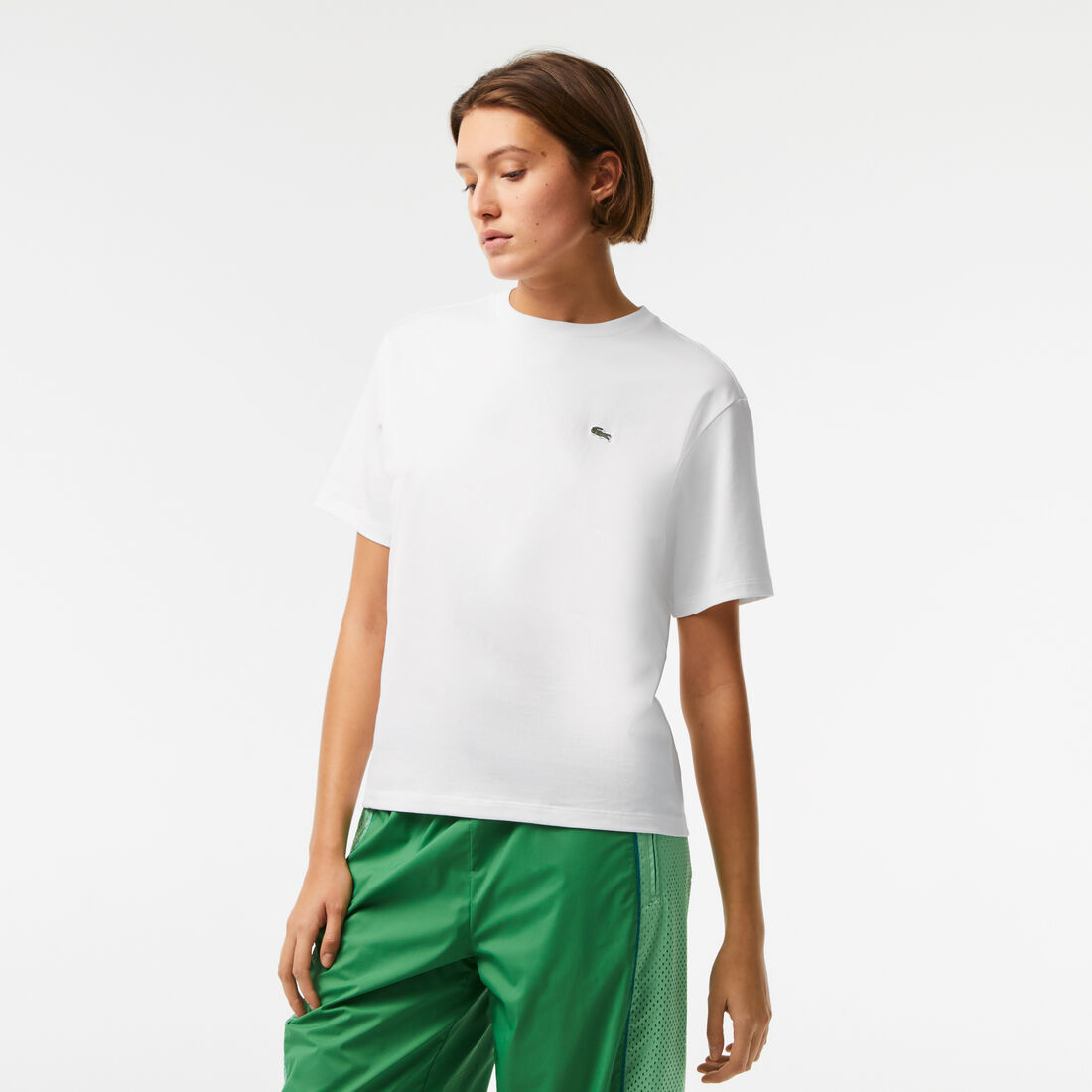 Lacoste Crew Neck Premium Cotton Women's T Shirts White | 163-ELSYRA