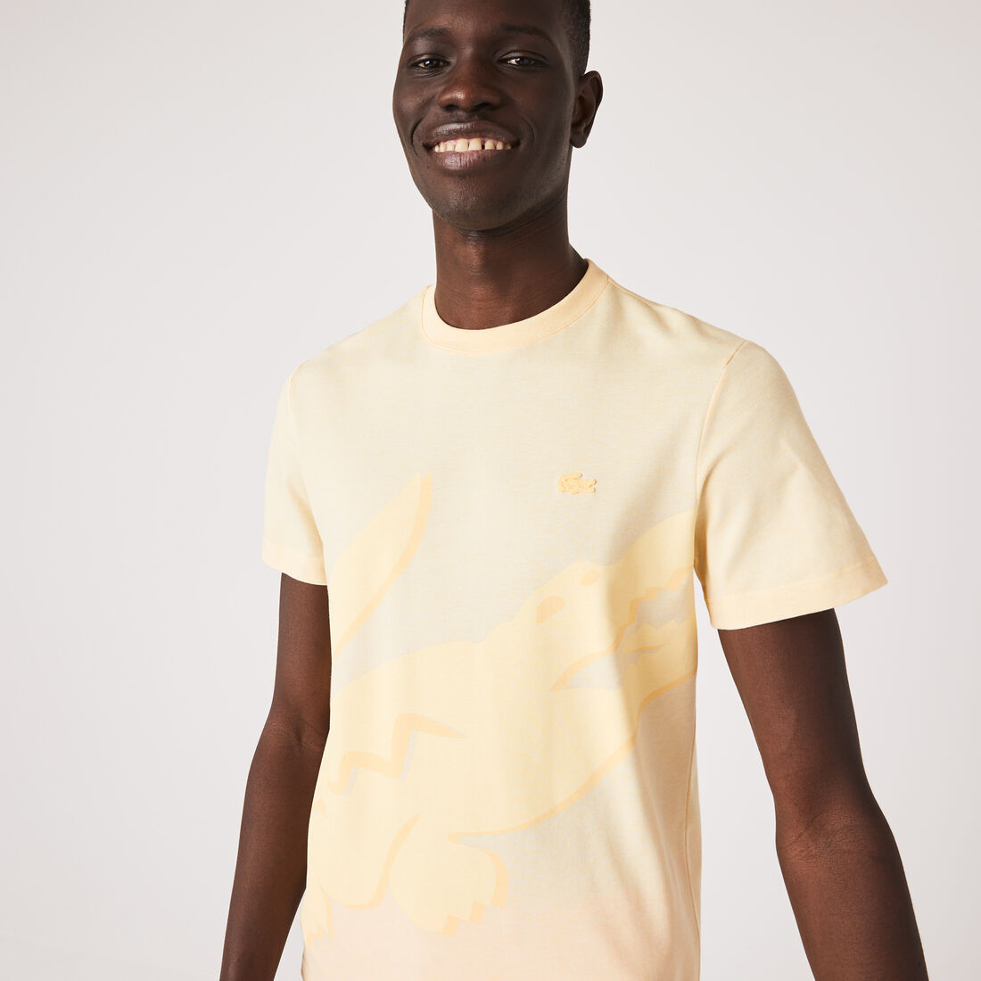 Lacoste Crocodile Print Crew Neck Stretch Organic Cotton Men's T Shirts Yellow | 630-QFZOUL