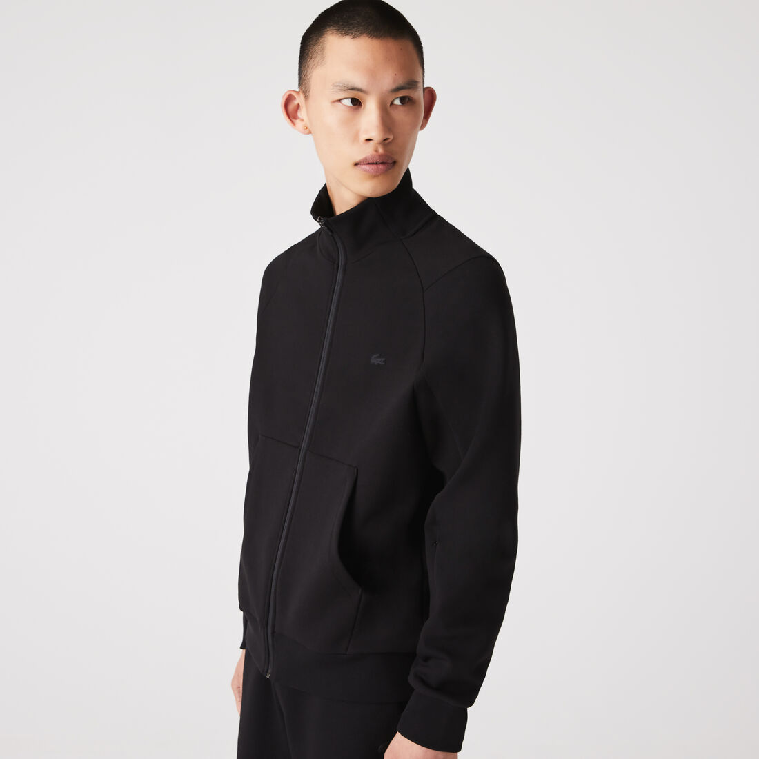 Lacoste High Neck Cotton Blend Zip Men's Sweatshirts Black | 409-SQGPIL