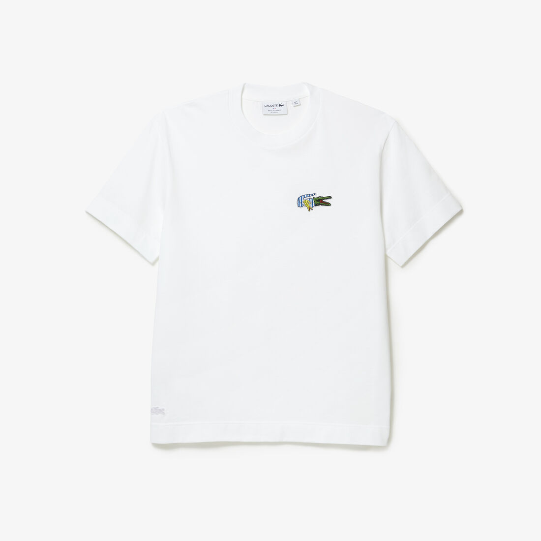 Lacoste Holiday Relaxed Fit Comic Effect Badge Men's T Shirts White | 731-MKOPJG