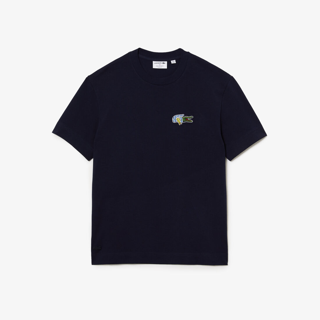 Lacoste Holiday Relaxed Fit Comic Effect Badge Men's T Shirts Navy Blue | 892-NHGKAU