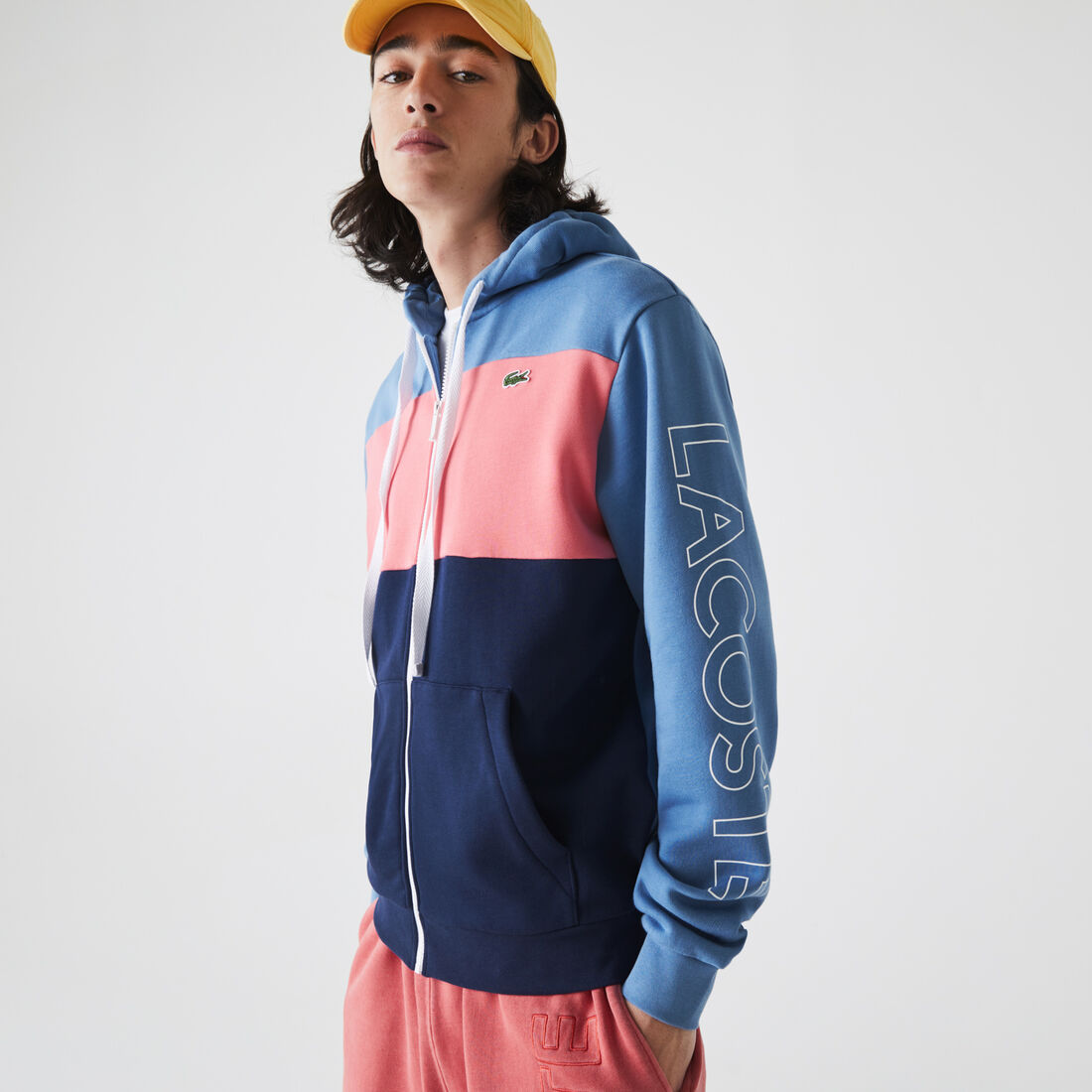 Lacoste Hooded Colorblock Fleece Zip Men's Sweatshirts Blue | 247-TFXUBD