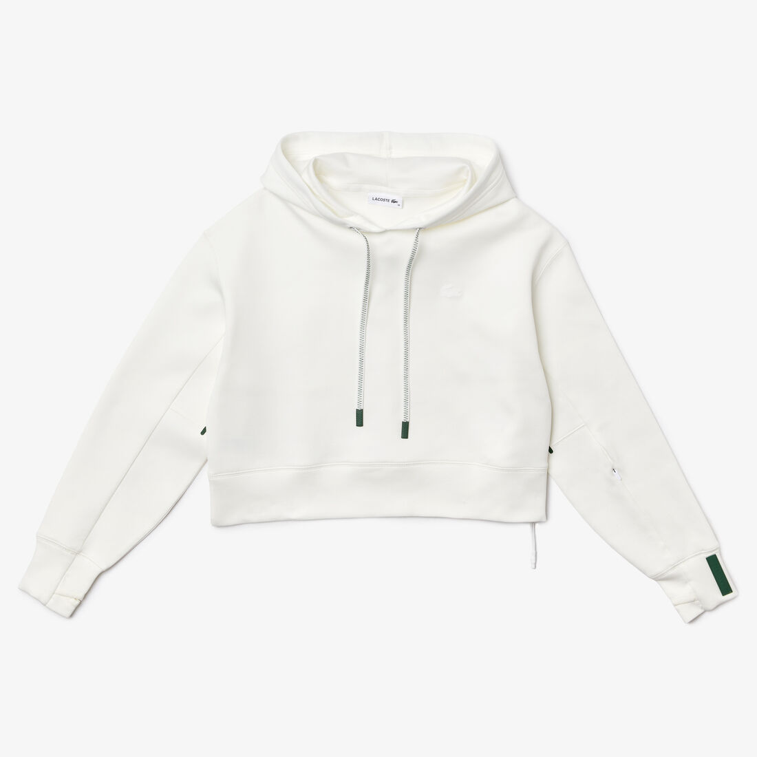 Lacoste Hooded Cropped Stretch Cotton Blend Women's Sweatshirts White | 978-WRABYE