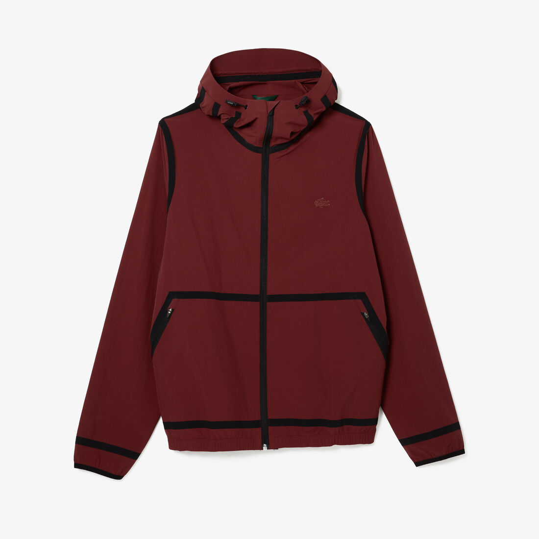 Lacoste Hooded Lettering Light Zip Men's Jackets Burgundy | 132-ICEMJG