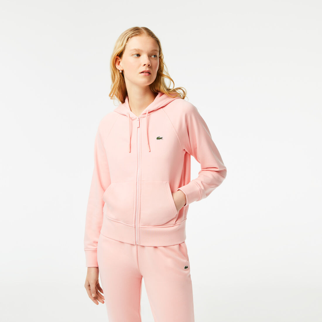 Lacoste Hooded Organic Fleece Zippered Women's Sweatshirts Pink | 824-JUYDTH