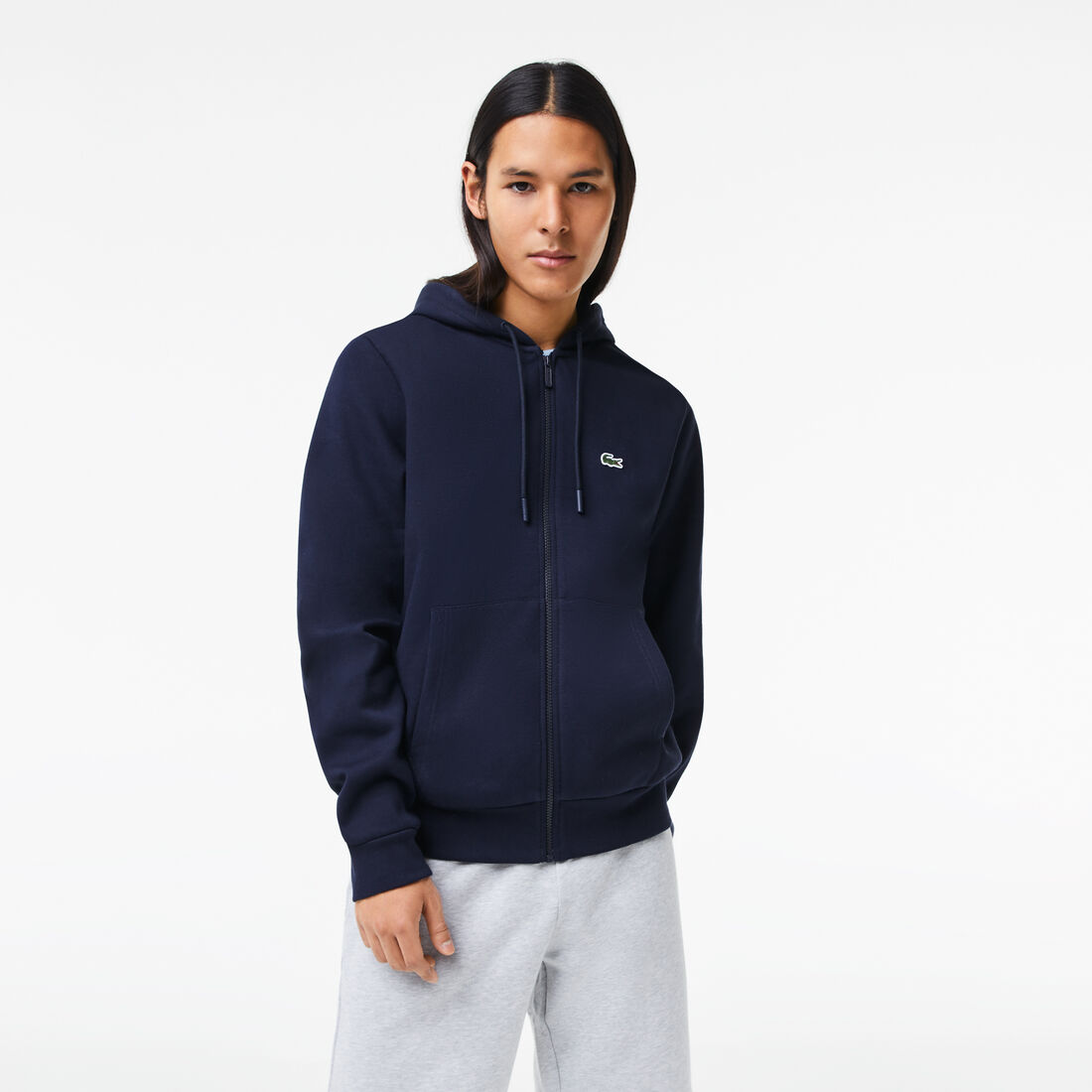 Lacoste Kangaroo Pocket Fleece Men's Sweatshirts Navy Blue | 685-PGVTRE