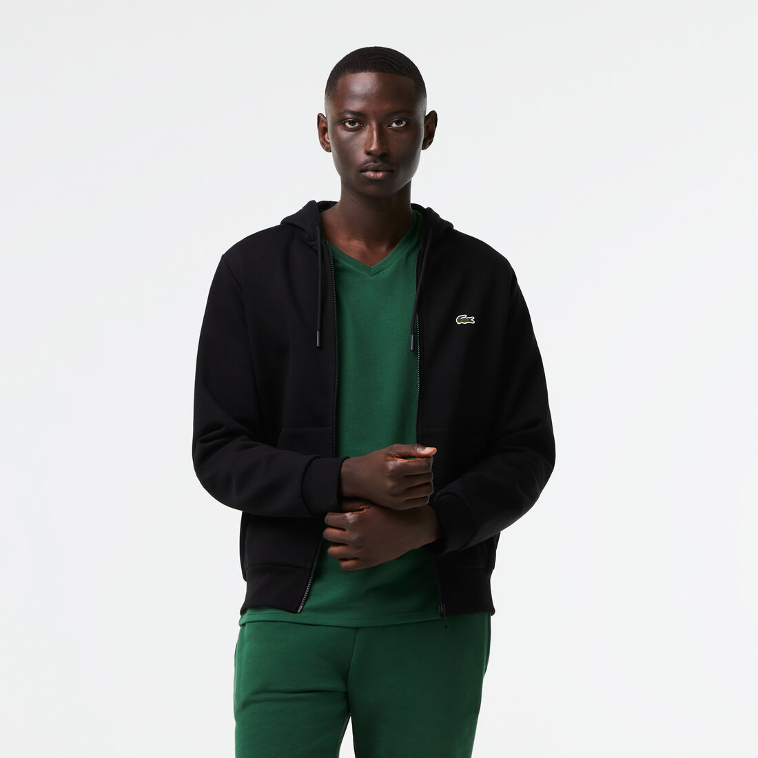 Lacoste Kangaroo Pocket Fleece Men's Sweatshirts Black | 765-NMCKUO