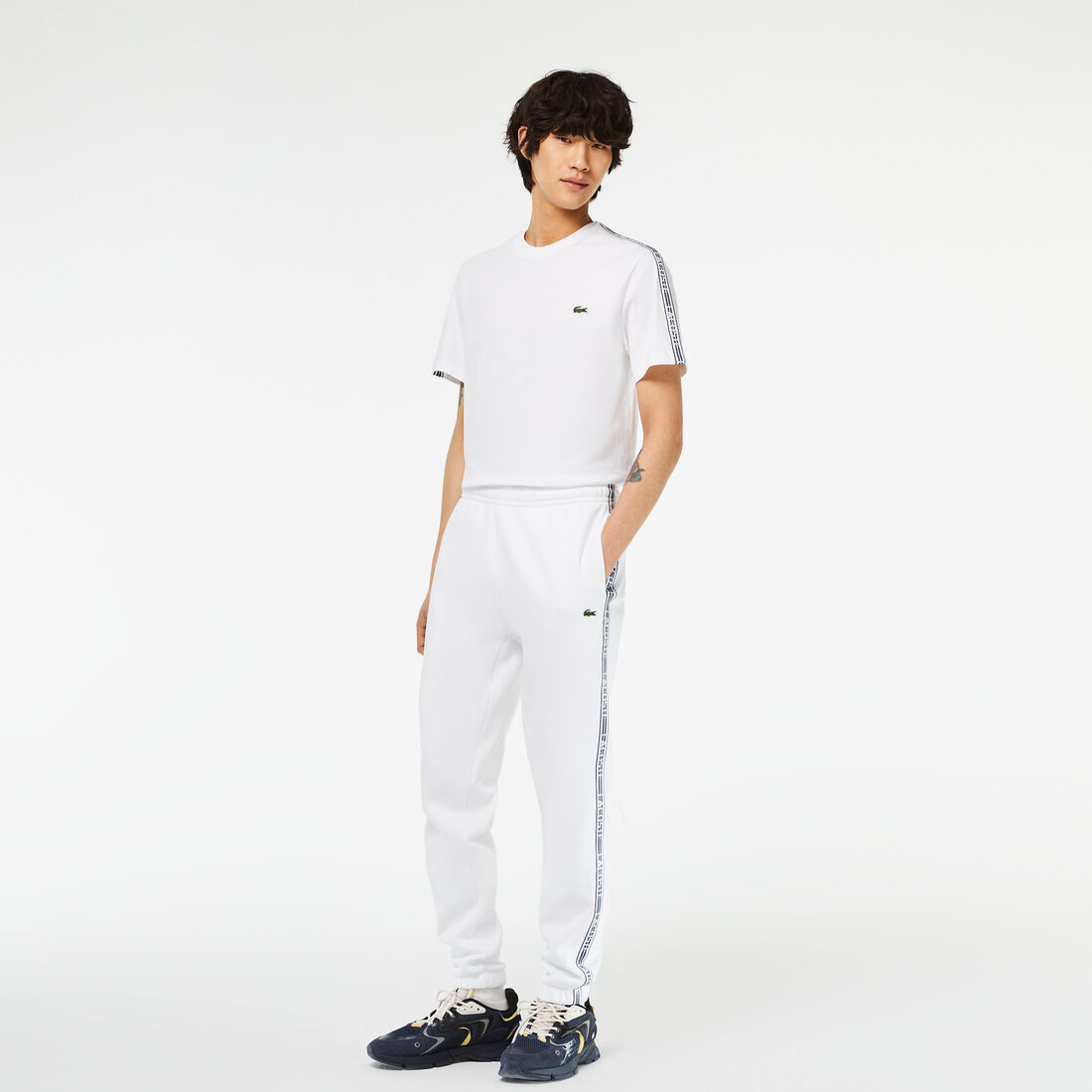 Lacoste Logo Stripe Track Men's Pants White | 807-HQOWDN