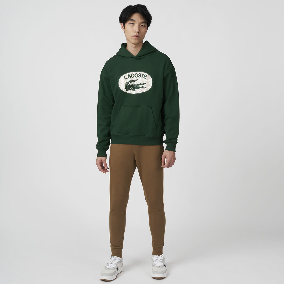 Lacoste Loose Fit Branded Monogram Hooded Men's Sweatshirts Green | 724-MZIANW