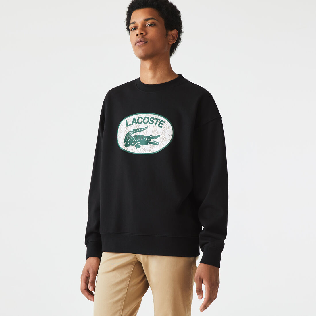 Lacoste Loose Fit Branded Monogram Print Men's Sweatshirts Black | 752-MOUSBP