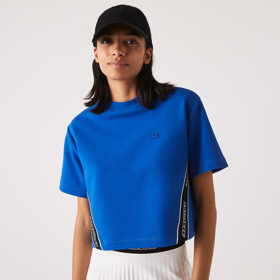 Lacoste Loose Fit Printed Bands Women's T Shirts Blue | 975-GYRBOL