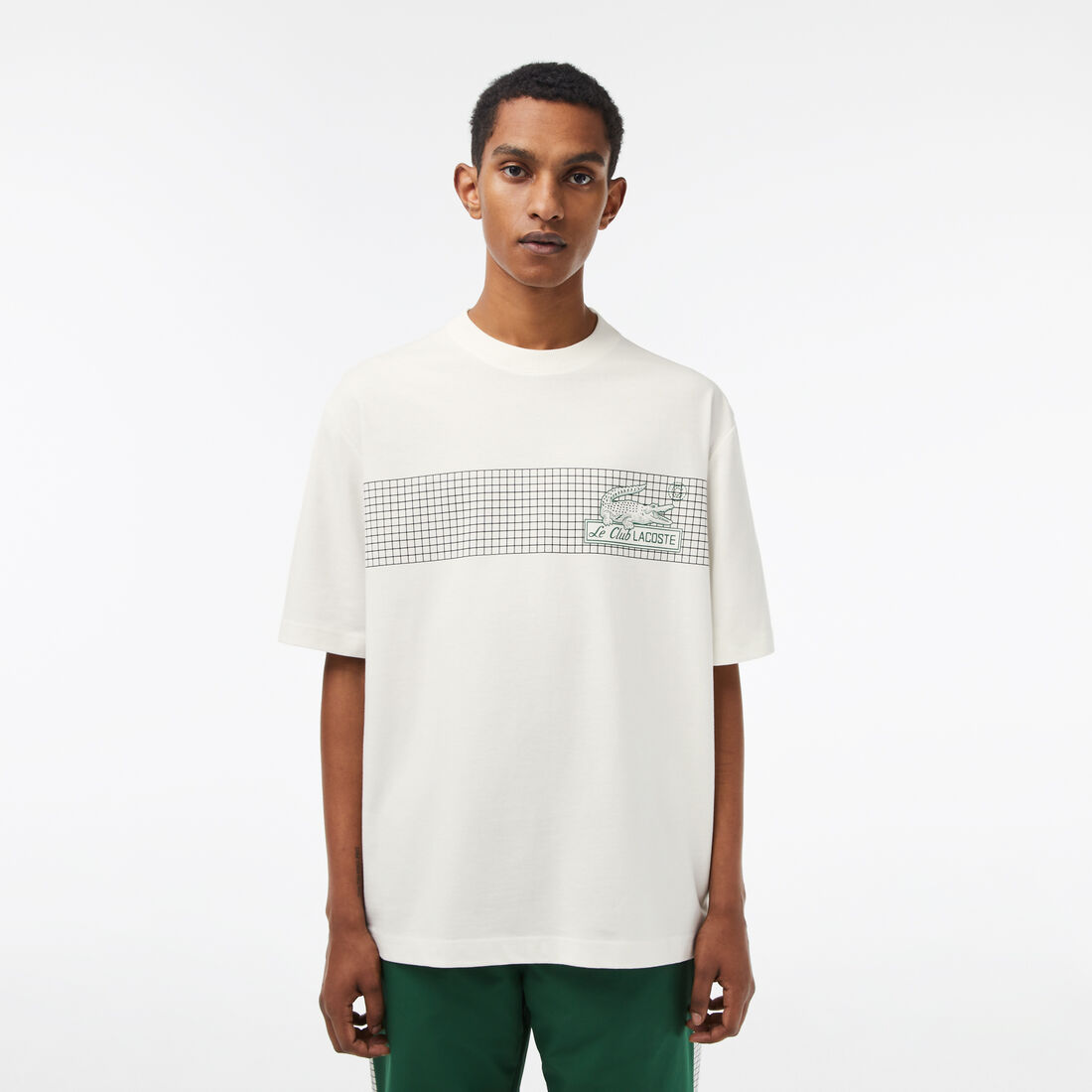 Lacoste Loose Fit Tennis Print Men's T Shirts White | 253-FKHUPX