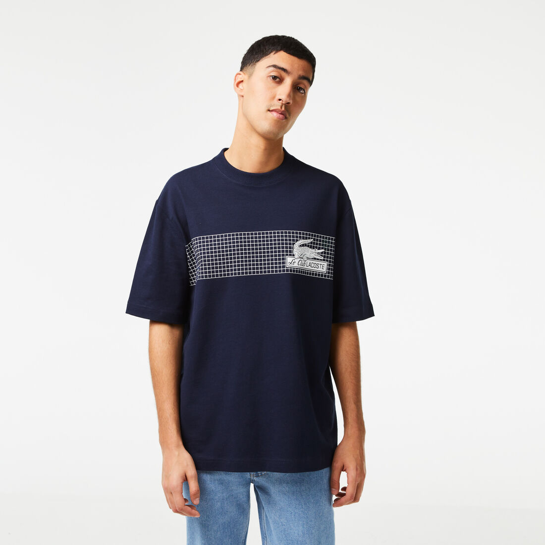 Lacoste Loose Fit Tennis Print Men's T Shirts Navy Blue | 458-GAYFJE