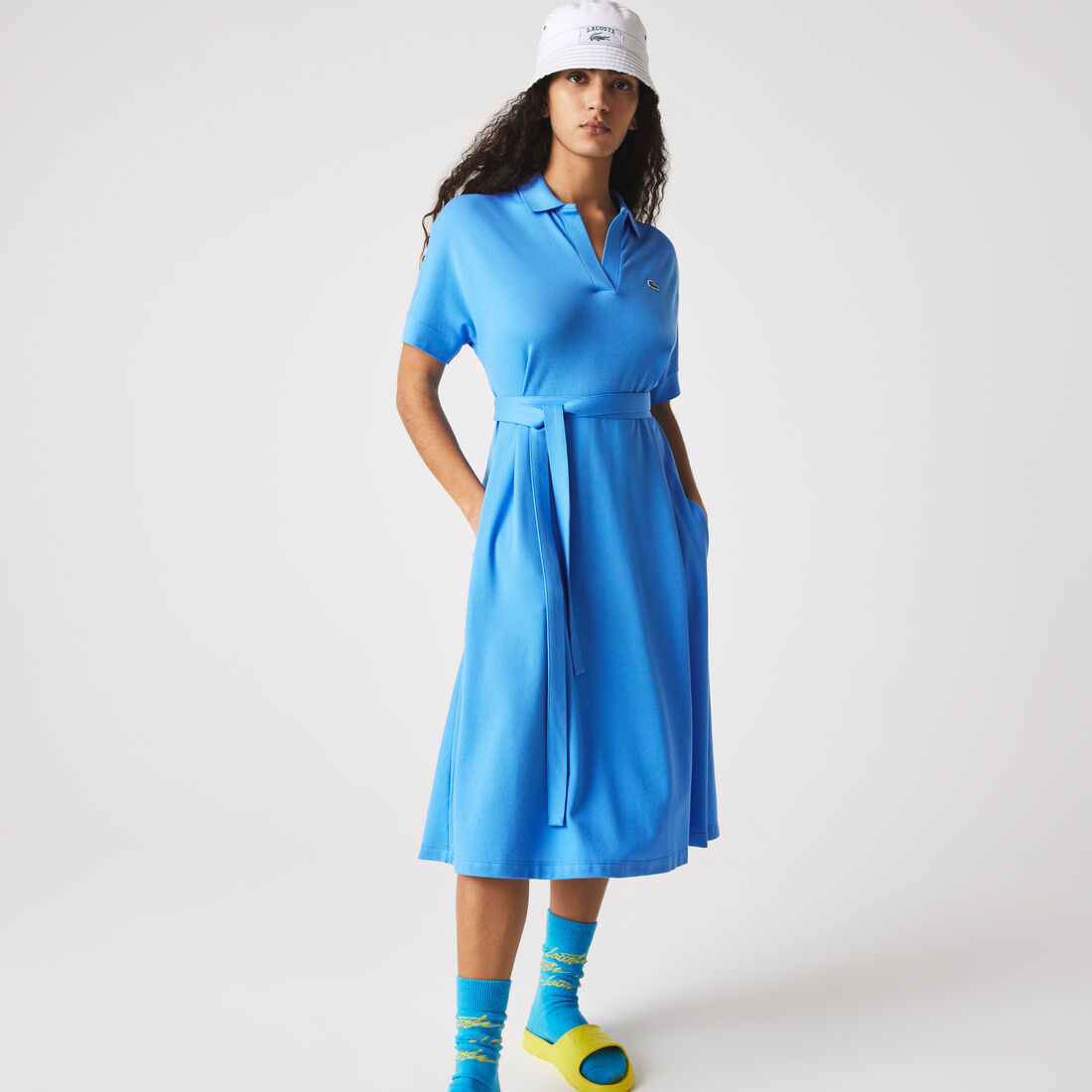 Lacoste Loose Fit V-neck Piqué Women's Dress Blue | 720-LFSBAQ