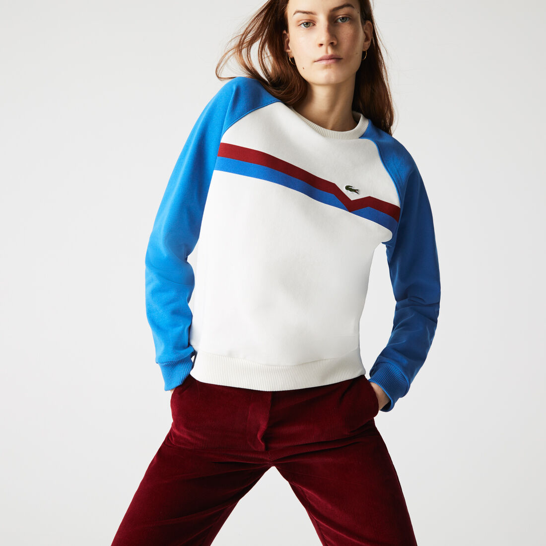 Lacoste Made In France Colorblock Organic Cotton Women's Sweatshirts White | 517-DLTPGW