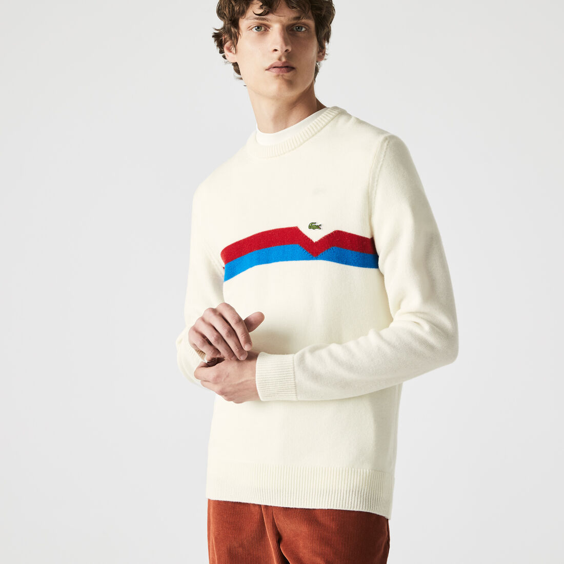 Lacoste Made In France Ethical Striped Wool Men's Sweaters White | 357-EPRWYB