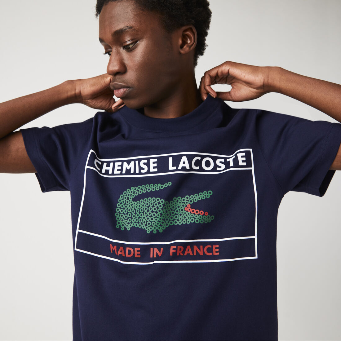 Lacoste Made In France Print Organic Cotton Men's T Shirts Blue | 943-QUGVEP