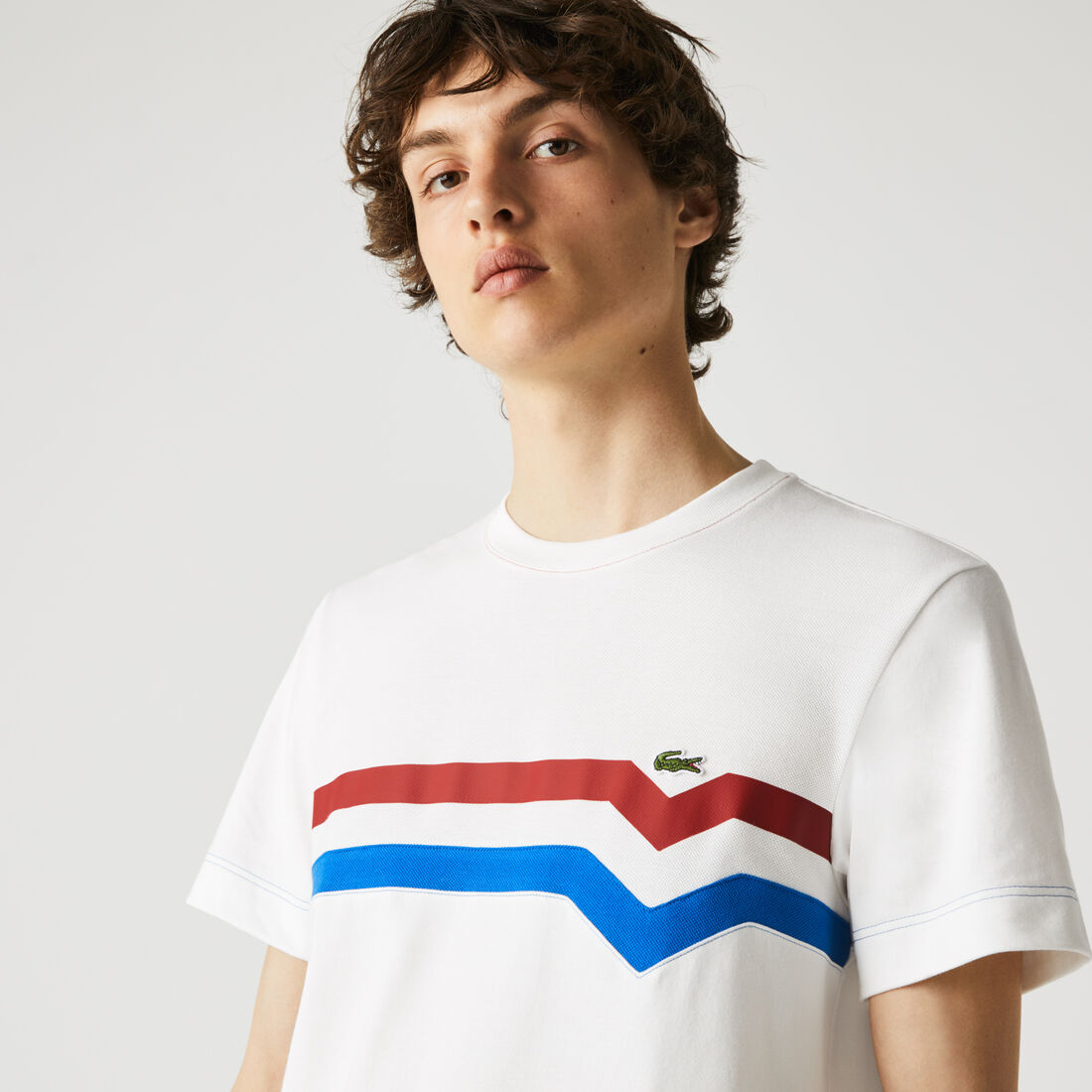 Lacoste Made In France Striped Organic Cotton Men's T Shirts White | 154-OESUTP