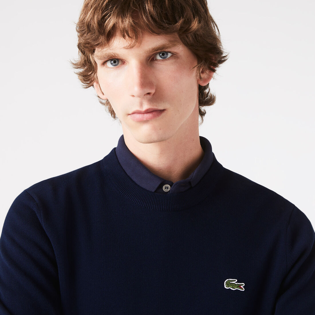 Lacoste Organic Cotton Crew Neck Men's Sweaters Navy Blue | 490-SJVINK