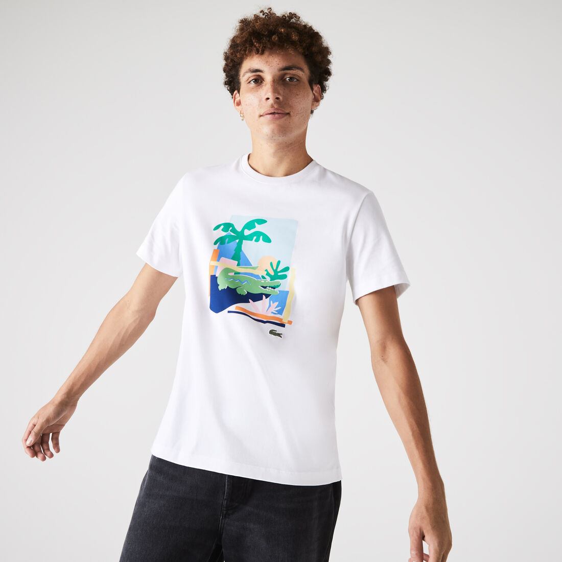 Lacoste Print Cotton Men's T Shirts White | 915-SFJDKW