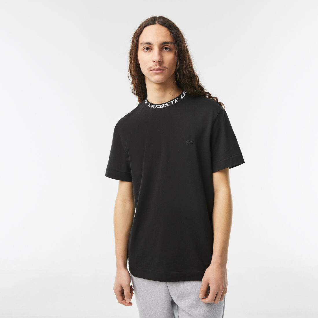 Lacoste Regular Fit Branded Collar Men's T Shirts Black | 842-IBFNHO