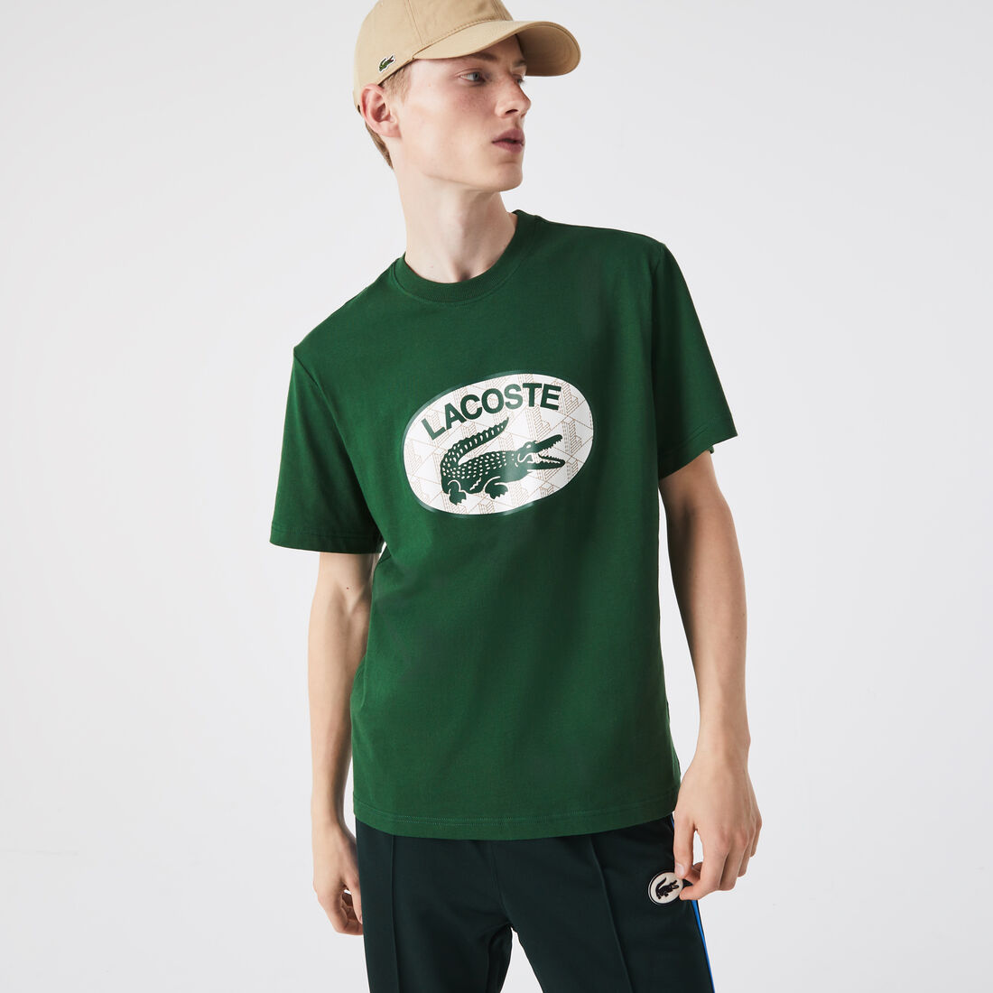 Lacoste Regular Fit Branded Monogram Print Men's T Shirts Green | 840-LBFUEV