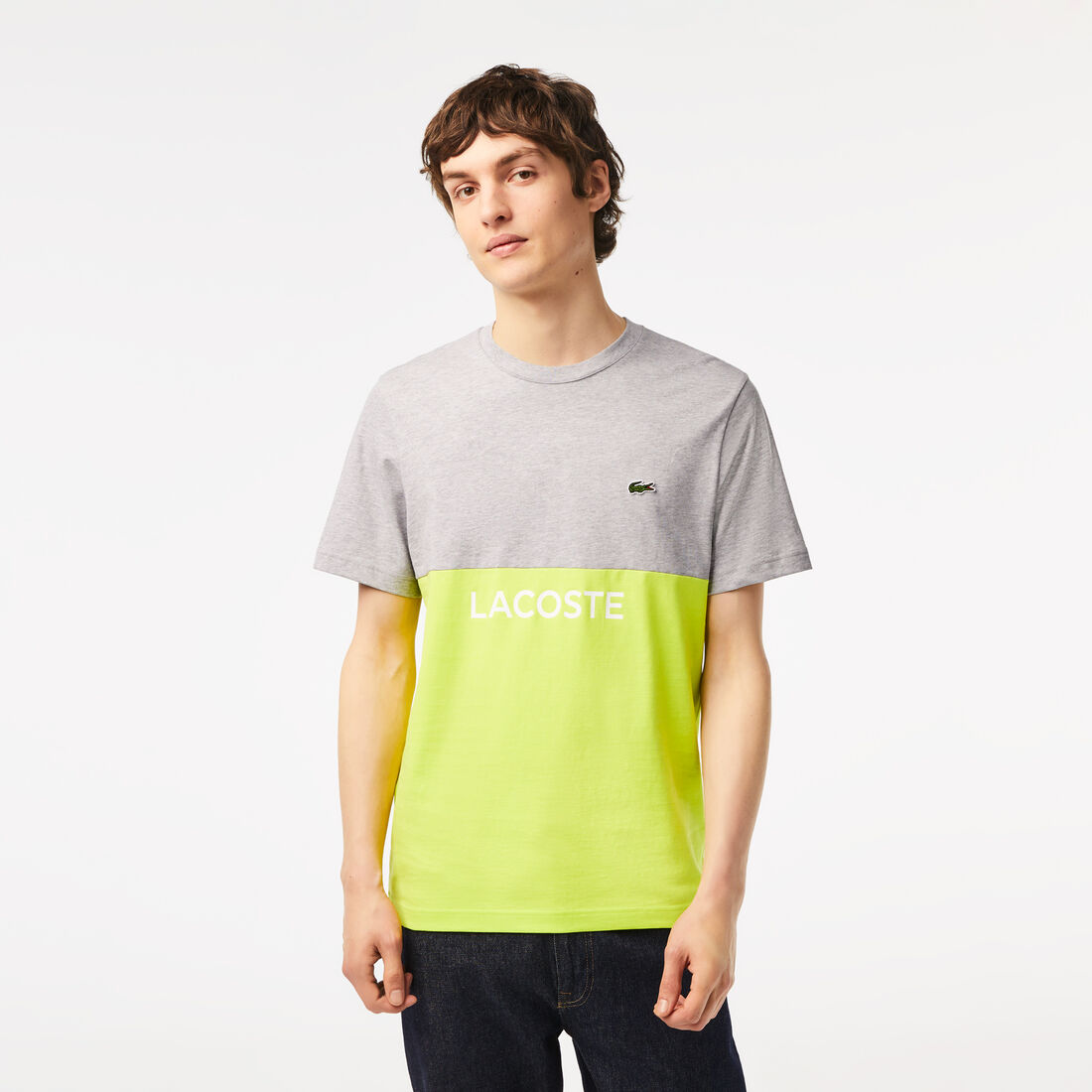 Lacoste Regular Fit Cotton Jersey Colourblock Men's T Shirts Grey / Yellow | 849-UVOKNE