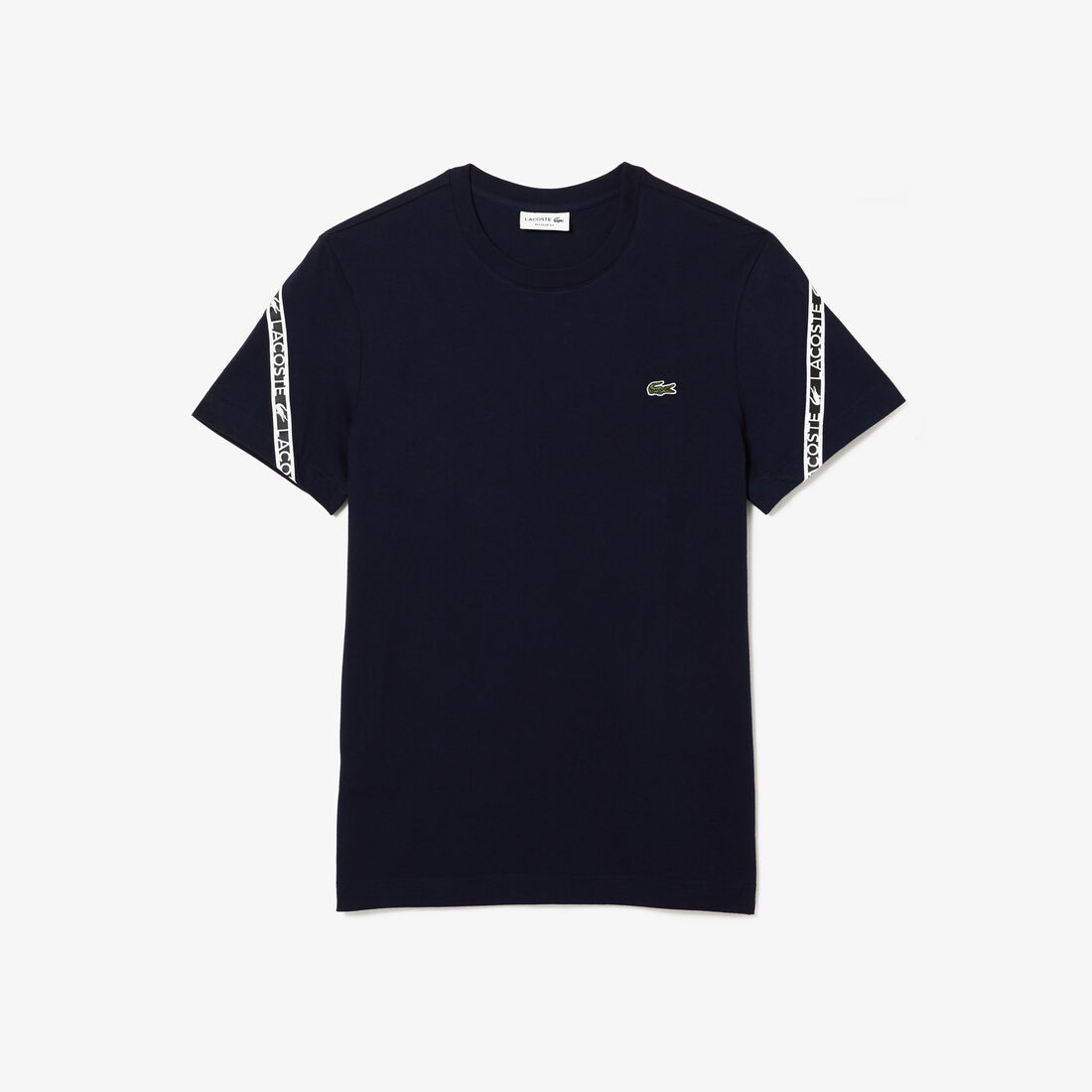 Lacoste Regular Fit Printed Bands Men's T Shirts Navy Blue | 025-BHKAZM