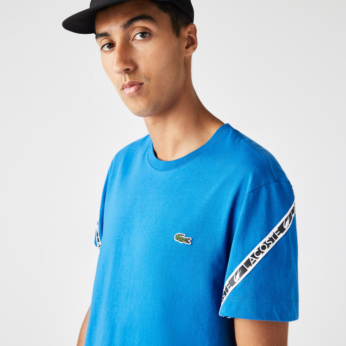 Lacoste Regular Fit Printed Bands Men's T Shirts Blue | 263-MLVEGP