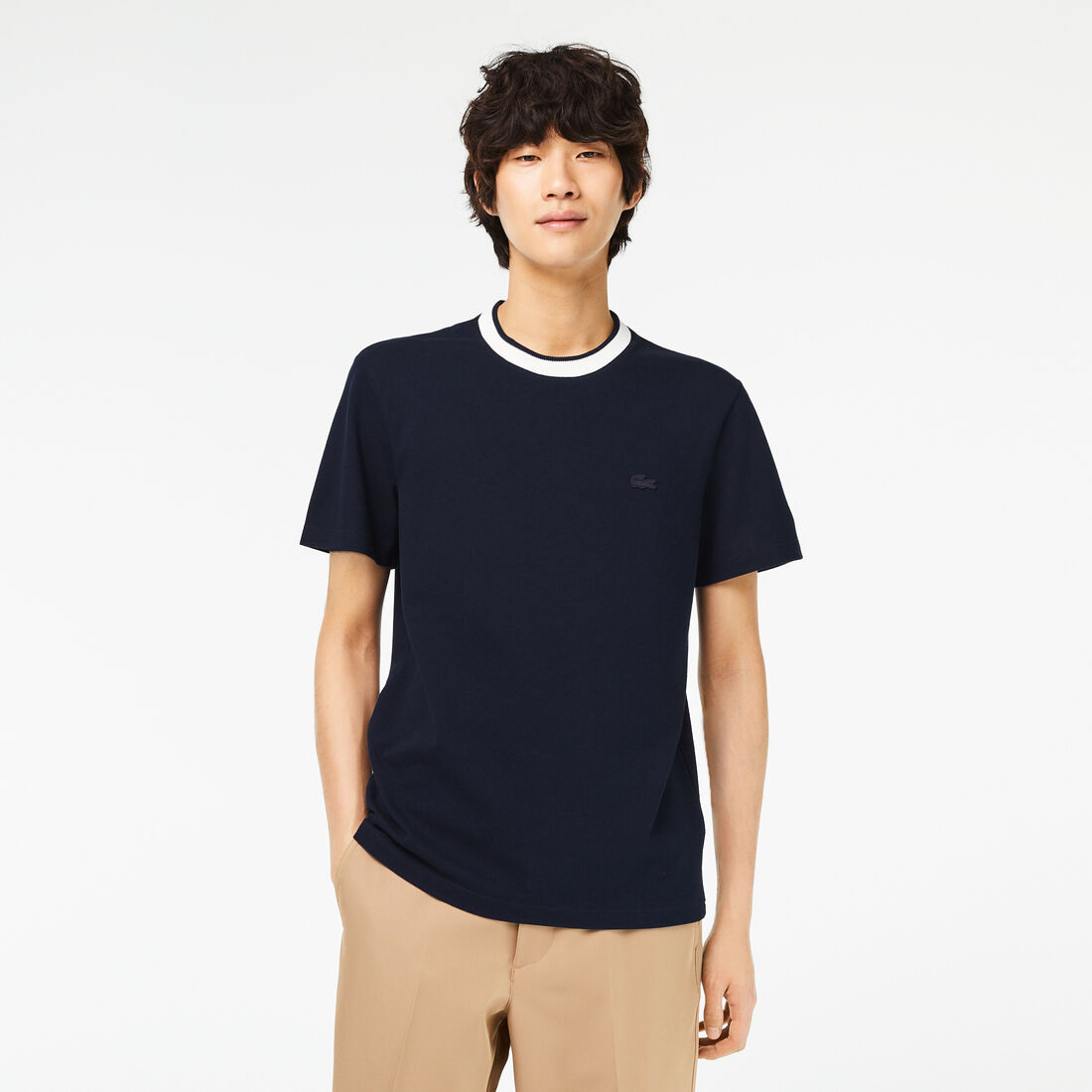 Lacoste Regular Fit Stretch Piqué Men's T Shirts Navy | 018-CHQGIU