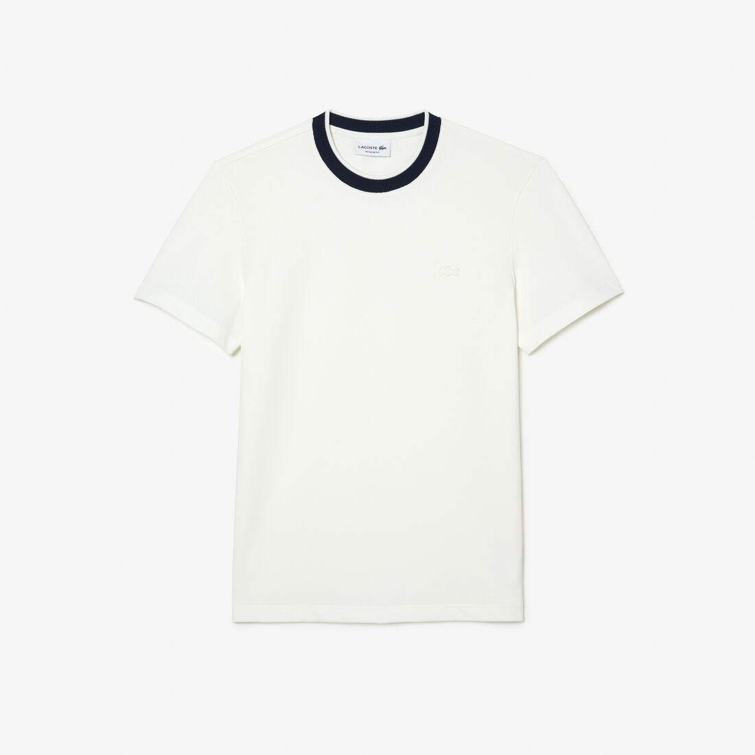 Lacoste Regular Fit Stretch Piqué Men's T Shirts White / Navy Blue | 091-GYOBEC