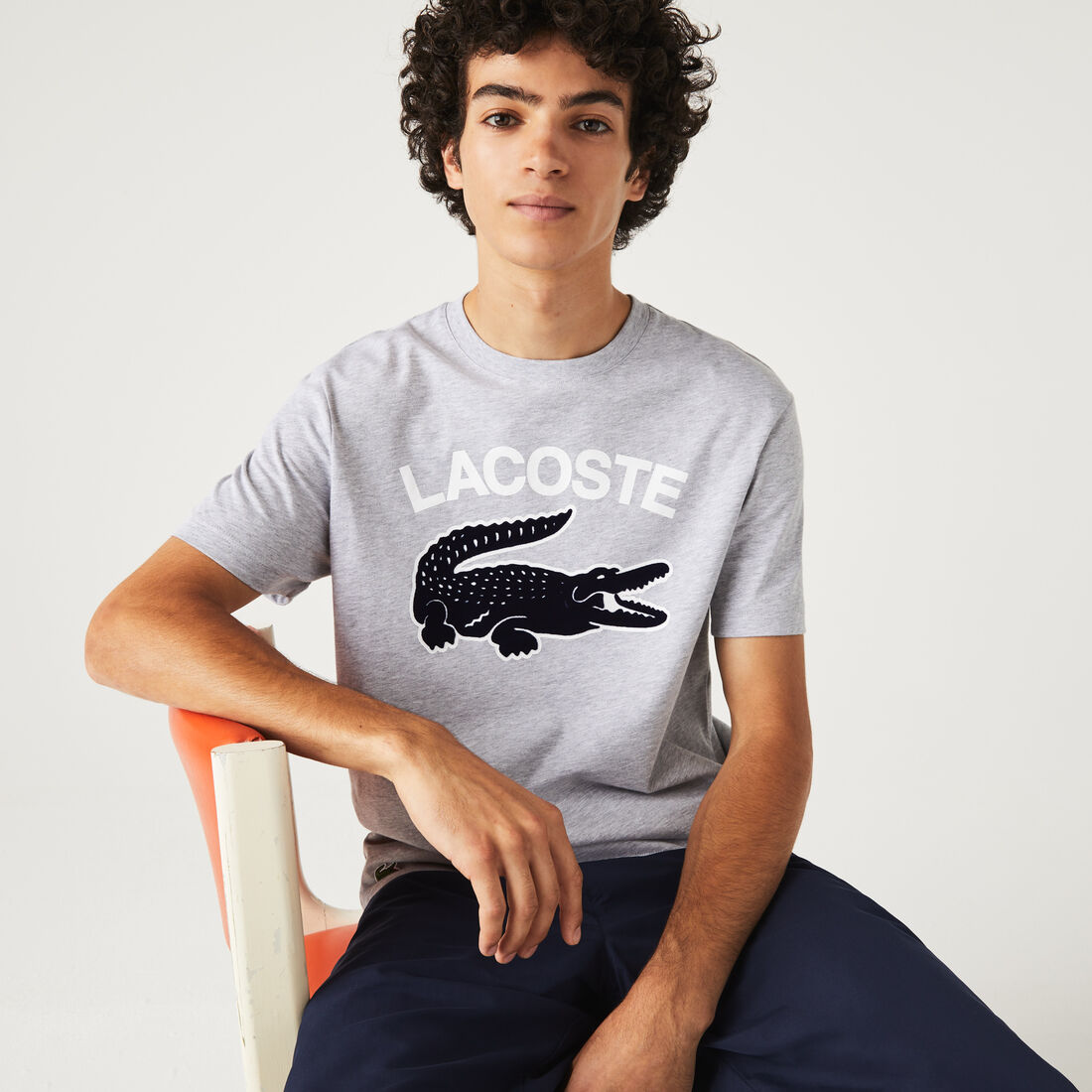 Lacoste Regular Fit Xl Crocodile Print Men's T Shirts Grey | 409-GBKDTX