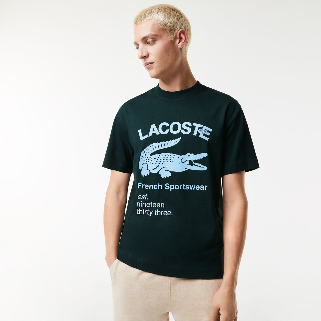 Lacoste Relaxed Fit Crocodile Men's T Shirts Green | 425-UHLWKI