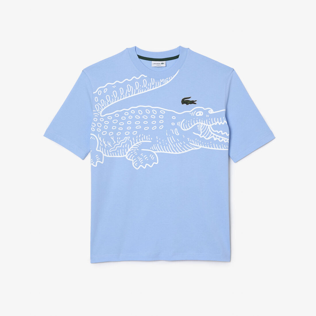 Lacoste Round Neck Loose Fit Crocodile Print Men's T Shirts Blue | 621-HPDOBL