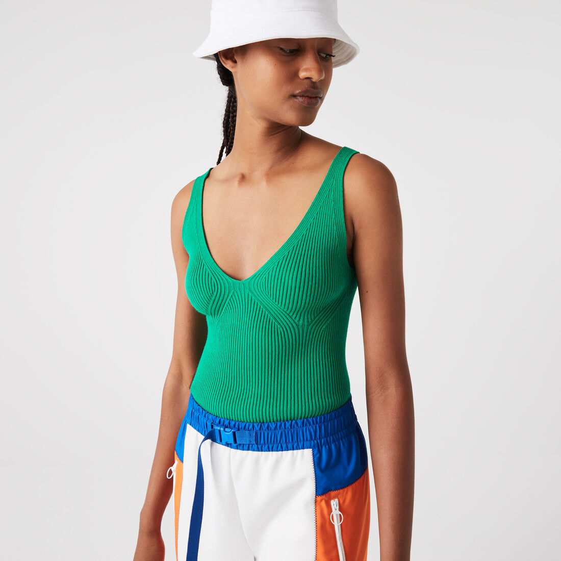 Lacoste Seamless Ribbed Knit Tank Top Women's Sweatshirts Green | 869-XFOJRL