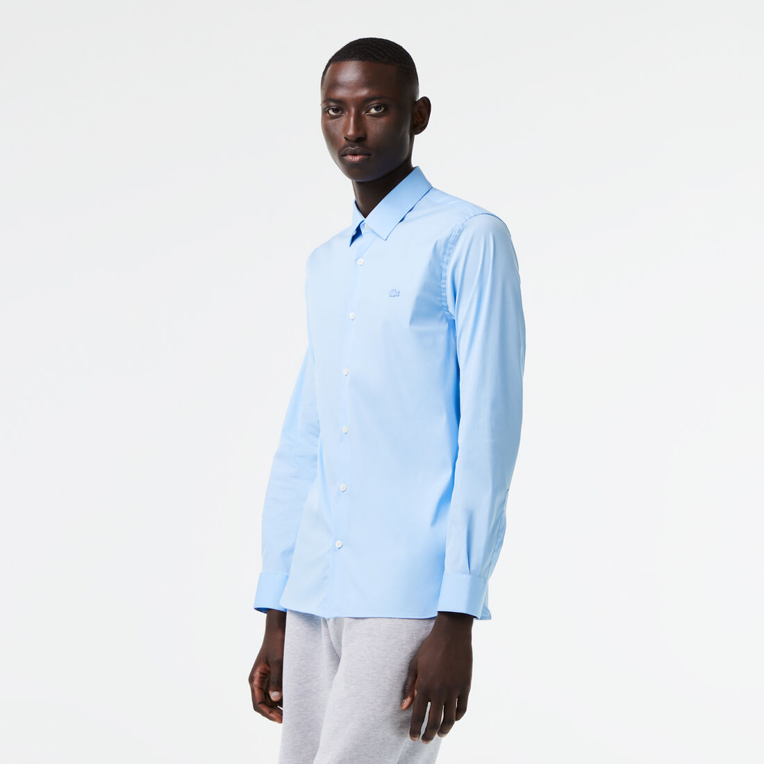 Lacoste Slim Fit French Collar Cotton Poplin Men's Shirts Blue | 378-VRCAJY